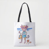 Cute Whimsical Cat op de strand Tote Bag (Voorkant)