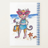 Cute Whimsical Cat op het strand Spiral Notitieboe Notitieboek (Achterkant)