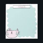 Cute Whimsical Cat Pastel Blauwgroen Lila Notitieblok<br><div class="desc">Dit schattige notitieblok heeft een griezelige kattenafbeelding in pastelroze en blauwgroen blauw. Pas het aan met jouw naam. Geweldig cadeauidee!</div>