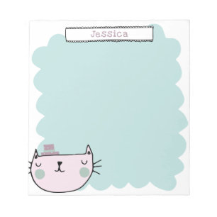 Cute Whimsical Cat Pastel Blauwgroen Lila Notitieblok