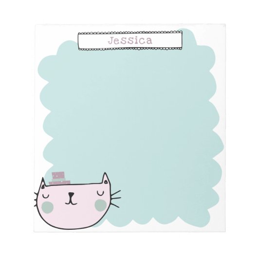 Cute Whimsical Cat Pastel Blauwgroen Lila Notitieblok (Voorkant)