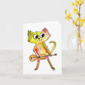 Cute Whimsical Cat Plays Guitar Kaart (Gele Bloem)