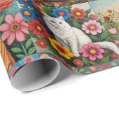 Cute Whimsical Cats and Folk Art Flowers Cadeaupapier (Rol Hoek)