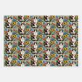 Cute Whimsical Cats and Folk Art Flowers Inpakpapier Vel (Voorkant 3)