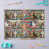 Cute Whimsical Cats and Folk Art Flowers Tissuepapier (Craft)