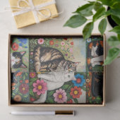 Cute Whimsical Cats and Folk Art Flowers Tissuepapier (Geschenk)