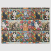 Cute Whimsical Cats and Folk Art Flowers Tissuepapier (Voorkant)