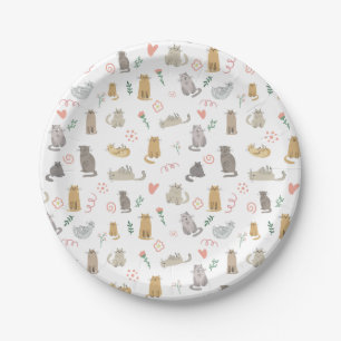 Cute Whimsical Cats Pattern Illustration Papieren Bordje