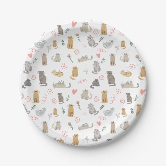 Cute Whimsical Cats Pattern Illustration Papieren Bordje (Voorkant)