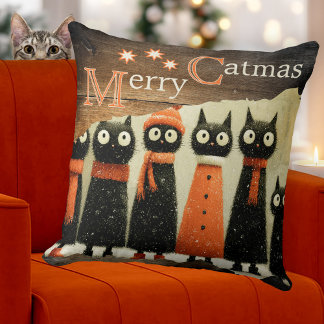 Cute Whimsical Cats Rustic Christmas Kussen