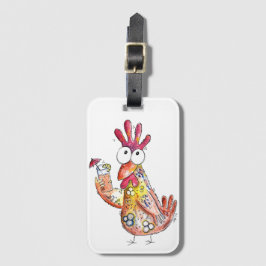 Cute Whimsical Chicken met Tropische Drink Bagagelabel