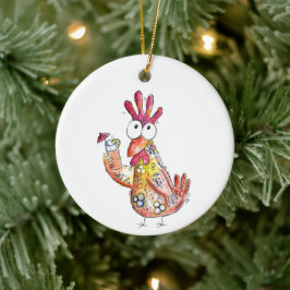 Cute Whimsical Chicken met Tropische Drink Keramisch Ornament