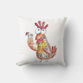 Cute Whimsical Chicken met Tropische Drink Kussen