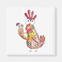Cute Whimsical Chicken met Tropische Drink Magneet