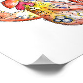 Cute Whimsical Chicken met Tropische Drink Poster (Hoek)