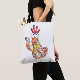 Cute Whimsical Chicken met Tropische Drink Tote Bag