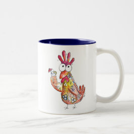 Cute Whimsical Chicken met Tropische Drink Tweekleurige Koffiemok