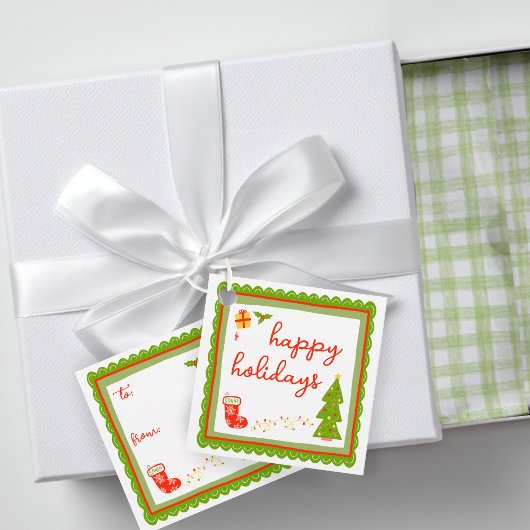 Cute Whimsical Christmas HAPPY HOLIDAYS To From Bedankjes Labels