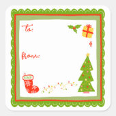 Cute Whimsical Christmas Holiday CUSTOM TO FROM Vierkante Sticker (Voorkant)