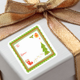 Cute Whimsical Christmas Holiday CUSTOM TO FROM Vierkante Sticker