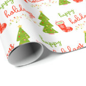 Cute Whimsical Christmas Icons HAPPY HOLIDAYS Cadeaupapier (Rol Hoek)