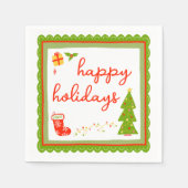 Cute Whimsical Christmas Icons HAPPY HOLIDAYS Servet (Voorkant)