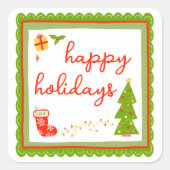 Cute Whimsical Christmas Icons HAPPY HOLIDAYS Vierkante Sticker (Voorkant)