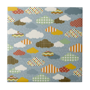 Cute Whimsical Clouds Patronen of Pset Polka Dots Tegeltje