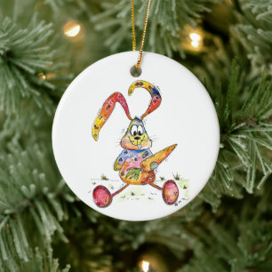 Cute Whimsical Colorful Bunny met wortel Keramisch Ornament