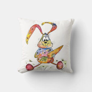 Cute Whimsical Colorful Bunny met wortel Kussen