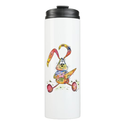 Cute Whimsical Colorful Bunny met wortel Thermosbeker (Voorkant)