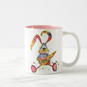 Cute Whimsical Colorful Bunny met wortel Tweekleurige Koffiemok