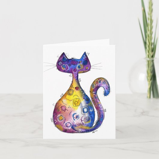 Cute Whimsical Colorful Cat Kaart (Voorkant)