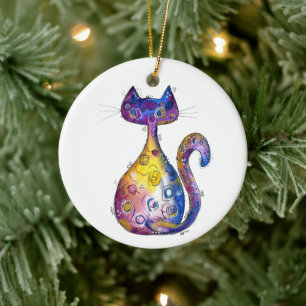 Cute Whimsical Colorful Cat Keramisch Ornament