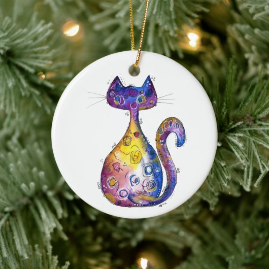 Cute Whimsical Colorful Cat Keramisch Ornament (Boom)