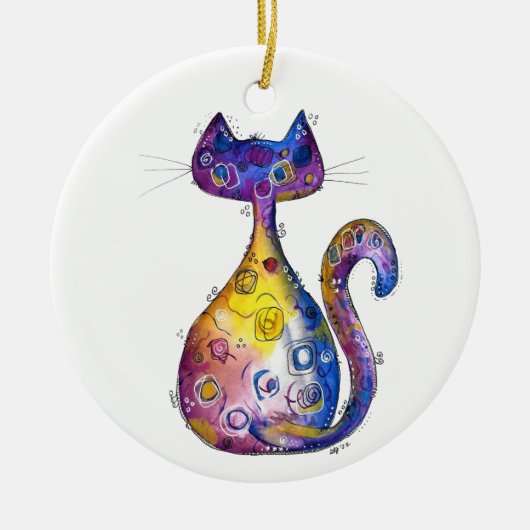 Cute Whimsical Colorful Cat Keramisch Ornament (Voorkant)