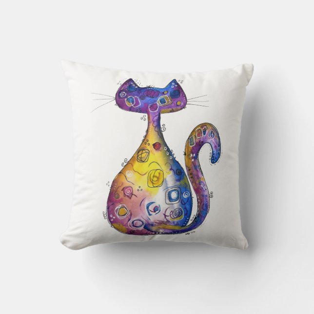 Cute Whimsical Colorful Cat Kussen (Voorkant)