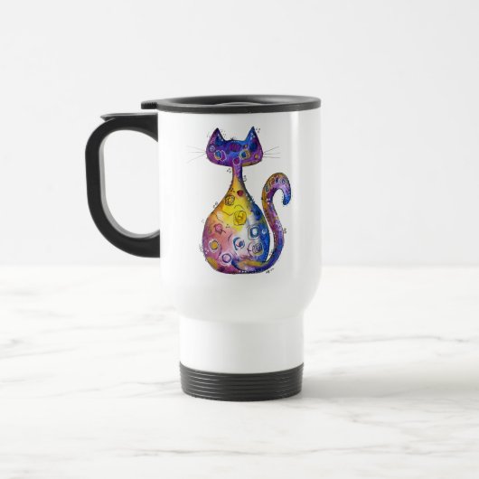 Cute Whimsical Colorful Cat Reisbeker (Links)