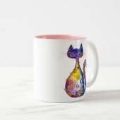 Cute Whimsical Colorful Cat Tweekleurige Koffiemok (Voorkant rechts)