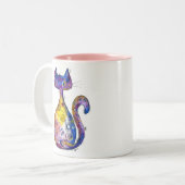Cute Whimsical Colorful Cat Tweekleurige Koffiemok (Voorkant links)