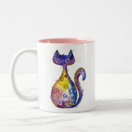 Cute Whimsical Colorful Cat Tweekleurige Koffiemok
