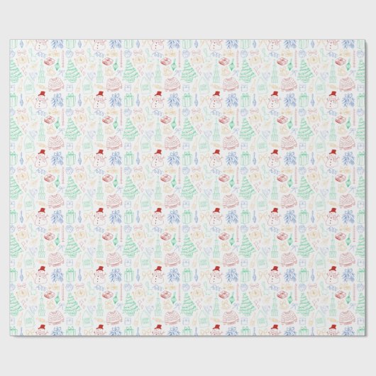 Cute Whimsical Colorful Christmas Doodle Cadeaupapier (Vlak)