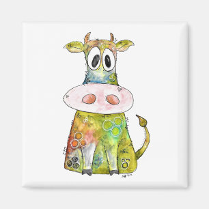 Cute Whimsical Colorful Cow Magneet