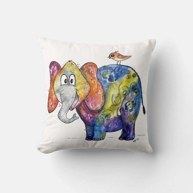 Cute Whimsical Colorful Elephant Kussen (Voorkant)