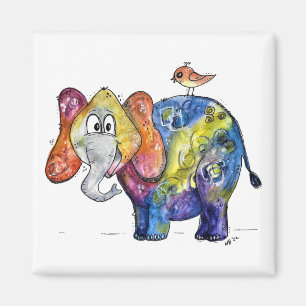 Cute Whimsical Colorful Elephant Magneet
