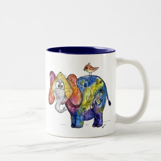 Cute Whimsical Colorful Elephant Tweekleurige Koffiemok (Rechts)