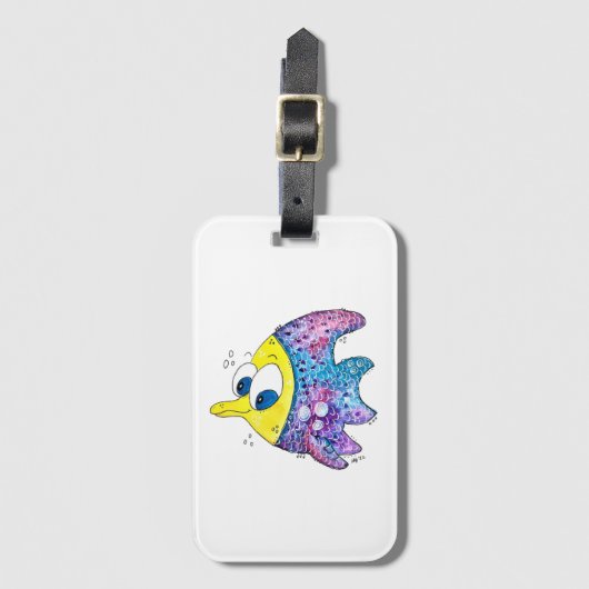 Cute Whimsical Colorful Fish Bagagelabel (Voorkant (verticaal))