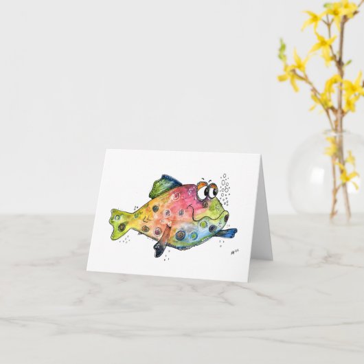 Cute Whimsical Colorful Fish Kaart (Gele Bloem)