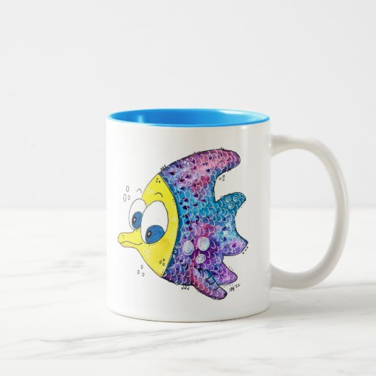 Cute Whimsical Colorful Fish Tweekleurige Koffiemok (Rechts)