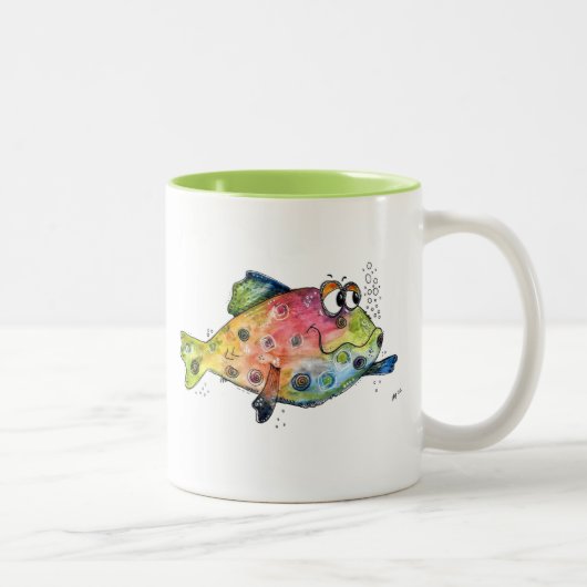 Cute Whimsical Colorful Fish Tweekleurige Koffiemok (Rechts)